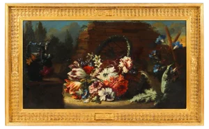 Floral Still Life, 18th-Century, Oil on Canvas, Framed