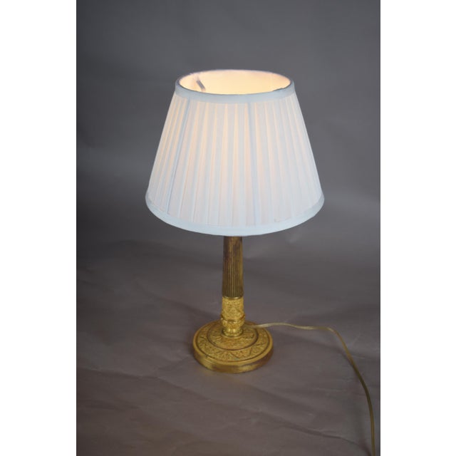 Metal 19th Century Ormolu Gilt Bronze Table Lamp with Pleated Shade For Sale - Image 7 of 11