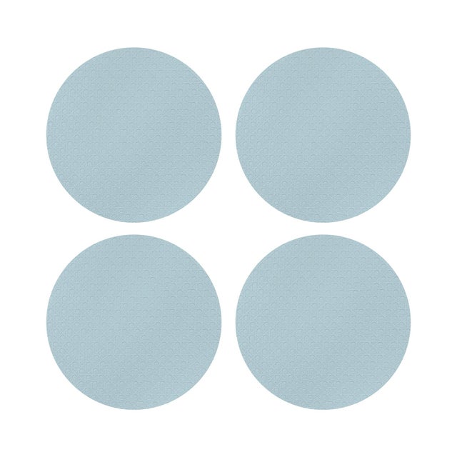 Solid Bluebell Vegan Leather Round Cane Placemat, Set of 4 For Sale - Image 4 of 5