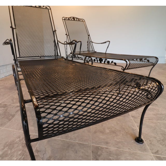 Sam Blount Company Wrought Iron Floral Chaise Loungers — Vintage Pair For Sale - Image 9 of 18