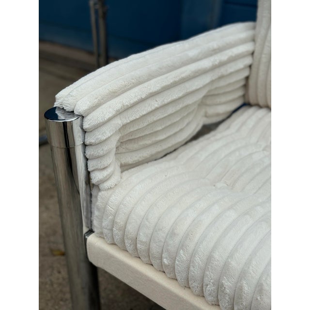 1970s 1970s Vintage Modern Chrome & Cream Corduroy Lounge Chair by James David Inc For Sale - Image 5 of 7