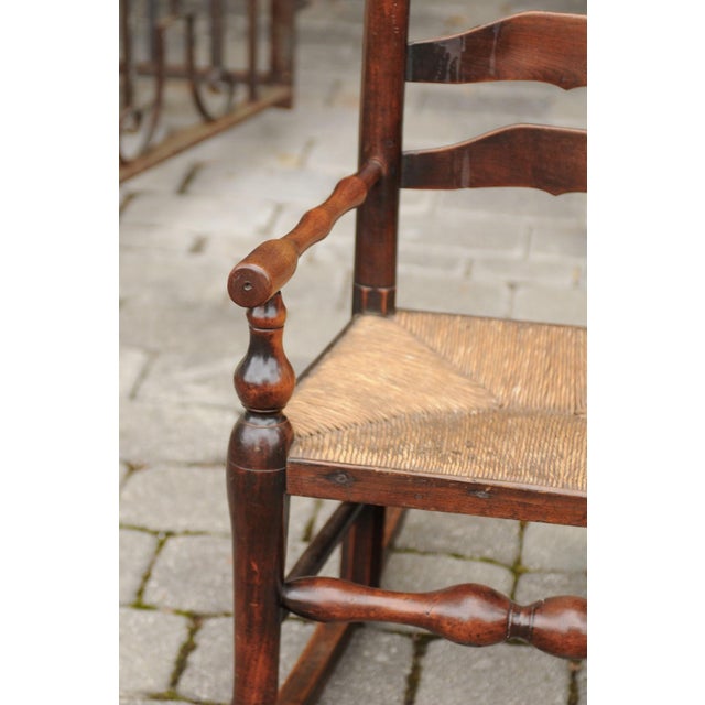 English 1800s Georgian Period Plum Wood Child's Rocking Chair with Rush Seat For Sale - Image 11 of 11