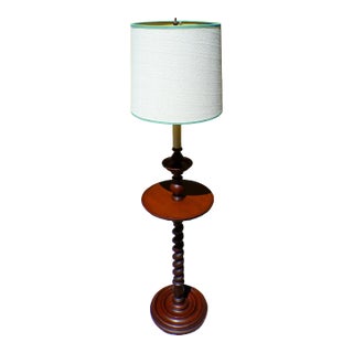 Vintage Solid Mahogany Barley Twist Floor Lamp Table For Sale