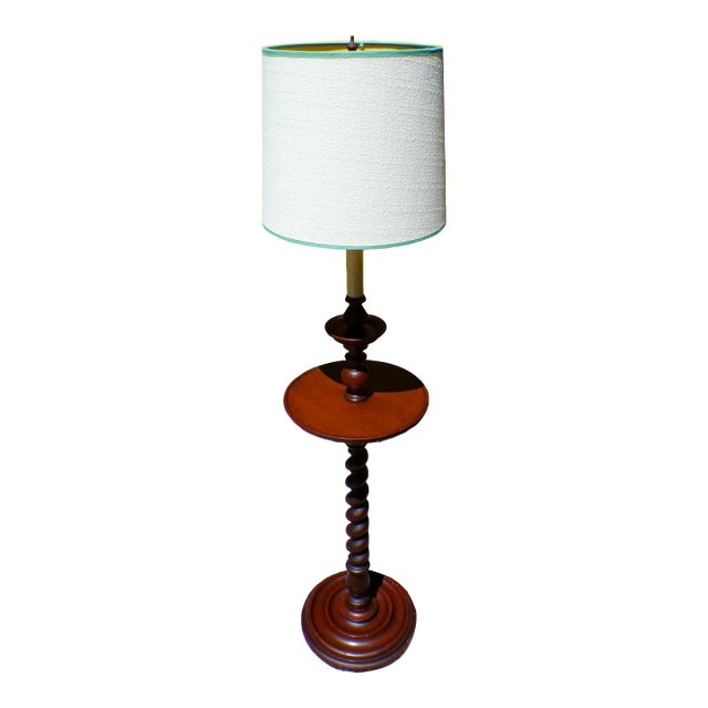 Vintage Solid Mahogany Barley Twist Floor Lamp Table For Sale