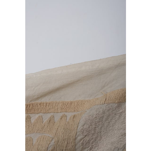 Textile Uzbek Hand Embroidery Beige and Tan Suzani For Sale - Image 7 of 10