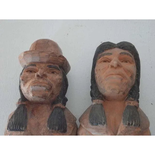 Mid 20th Century Pair of Folk Hand Carved & Painted Indians -Signed J.I.Lizio For Sale - Image 5 of 8