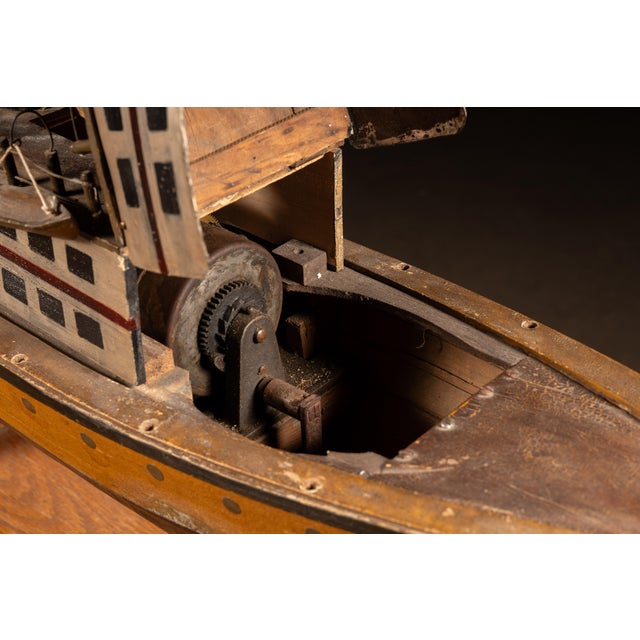 Wood Antique Clockwork Pond Boat For Sale - Image 7 of 12