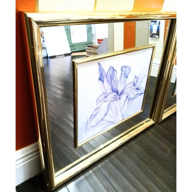Vintage Mirrored Framed Floral Hollywood Regency Watercolor Prints Art Work- a Pair For Sale In West Palm - Image 6 of 12