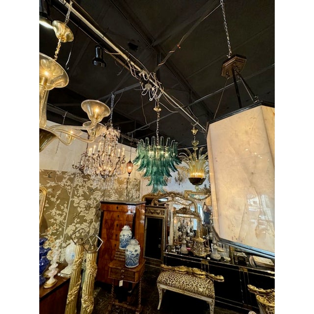 Modern Murano "Saddle" Glass Waterfall Chandelier in Green. For Sale - Image 3 of 5