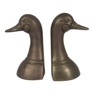 Vintage Brass Duck Head Bookends For Sale