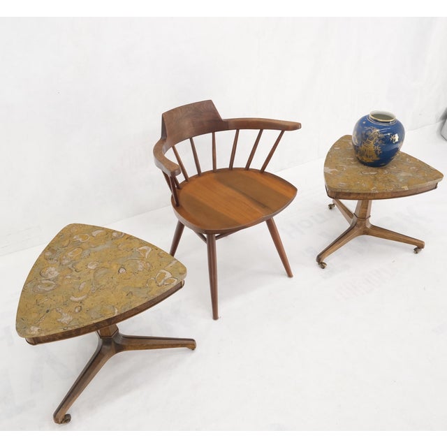 Pair Triangular Shape Marble Tops End Side Stands Lamp Tables Tomlinson Mint! For Sale - Image 15 of 15