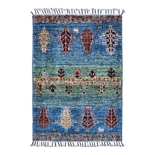 Contemporary Gabbeh Tree and Animal Hand-Knotted Wool Rug For Sale