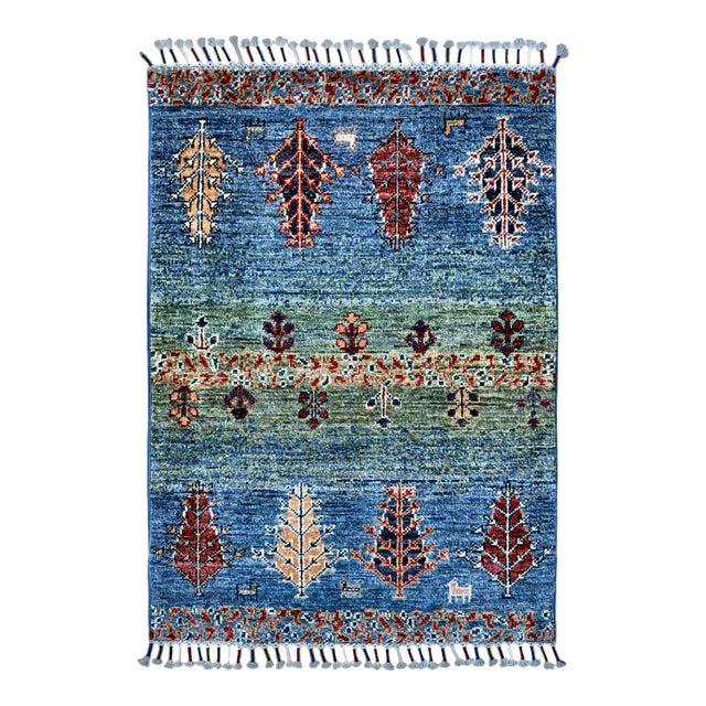 Contemporary Gabbeh Tree and Animal Hand-Knotted Wool Rug For Sale