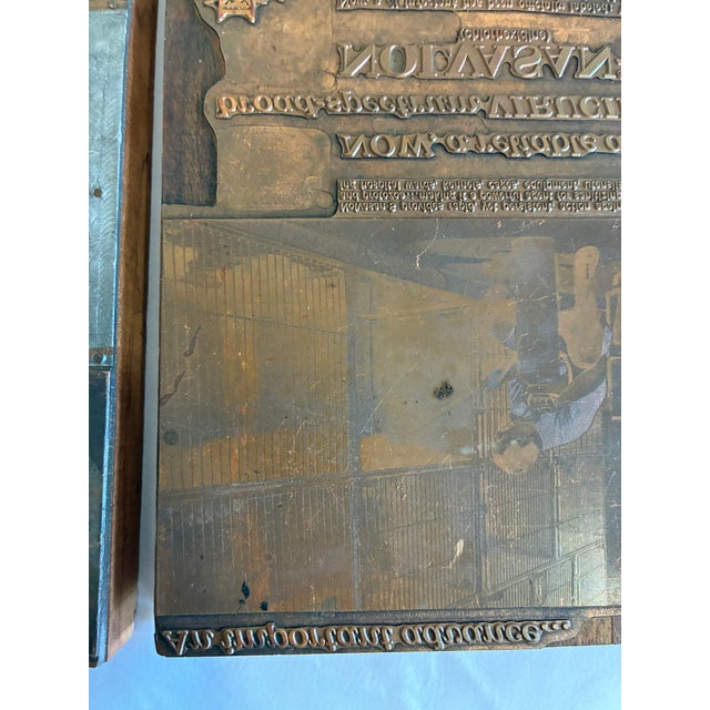 Antique Advertising Letterpress Printing Plates Mounted on Wood Blocks – Pair For Sale - Image 9 of 11