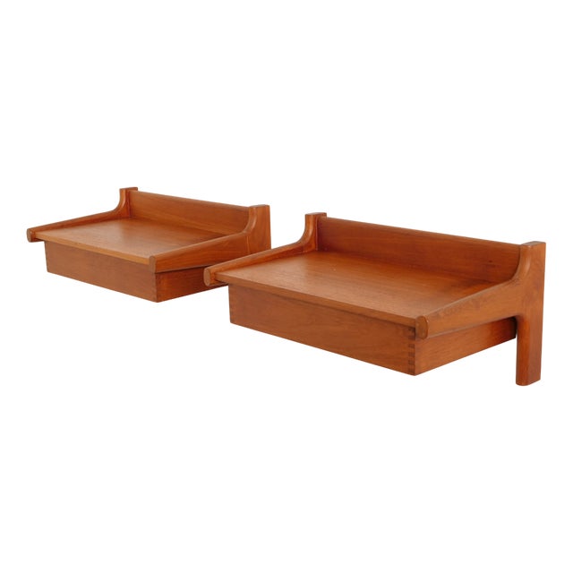 Danish Floating Bedside Tables in Teak, Set of 2 For Sale