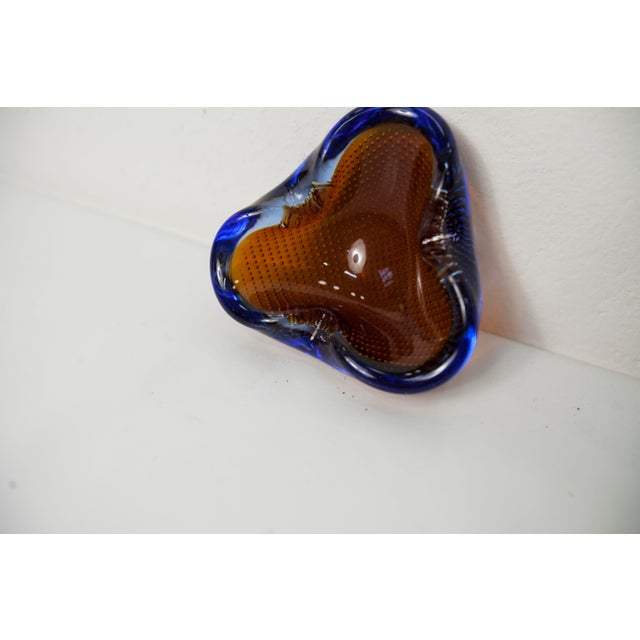 Glass Orange, Blue and Clear Bubble Murano Glass Ashtray, 1960 For Sale - Image 7 of 15