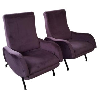 Reclining Chair in Purple Velvet, 1970s For Sale