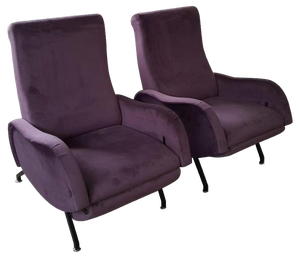 Reclining Chair in Purple Velvet, 1970s