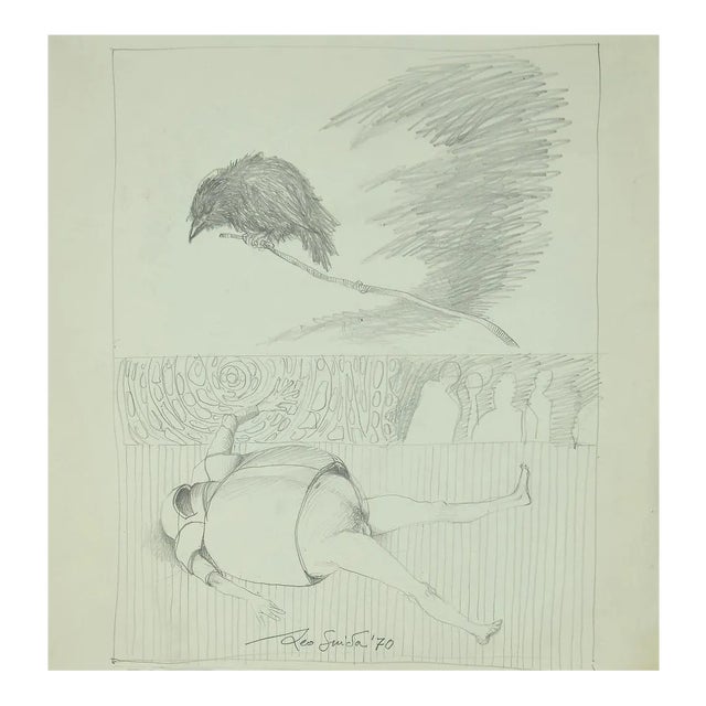 Leo Guida - The Guardian - Original Original Drawing on Paper - 1970 For Sale