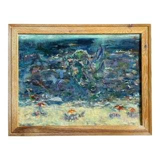 “Beach People”, Original Oil Painting, Framed Coastal Art, One-of-a-Kind For Sale