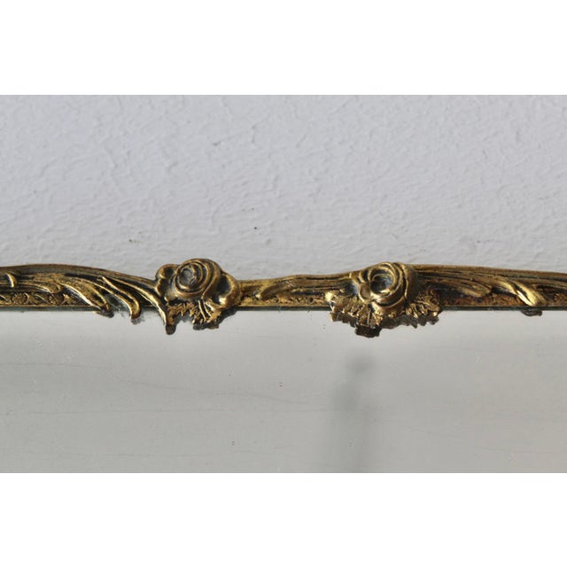 Vintage Mid-Century Rectangle German Style Floral Design Brass Frame Mirror Vanity Tray For Sale - Image 12 of 15