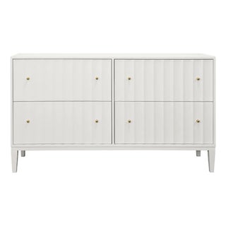 Matthew Izzo Home Angus Matte White Lacquer Four Drawer Chest With Fluted Detail and Brass Hardware For Sale