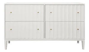 Matthew Izzo Home Angus Matte White Lacquer Four Drawer Chest With Fluted Detail and Brass Hardware