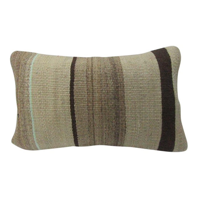 Turkish Handmade Brown Kilim Pillow - 20ʺW × 12ʺH For Sale