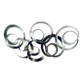 1970s Curtis Jere Artisan House Brushed Aluminum "Continuity" 3 Dimensional Circles Abstract Art Wall Sculpture For Sale