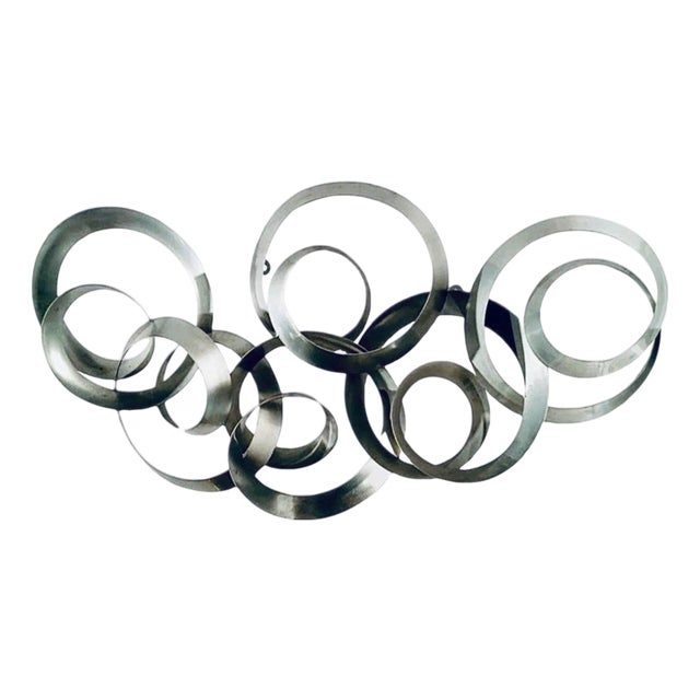 1970s Curtis Jere Artisan House Brushed Aluminum "Continuity" 3 Dimensional Circles Abstract Art Wall Sculpture For Sale