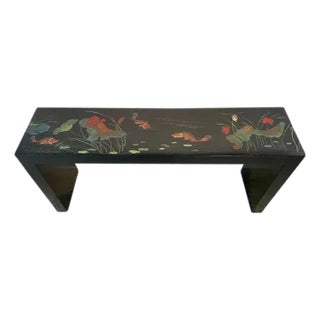 60" Console Coromandel Black Lacquer Lotus and Koi For Sale