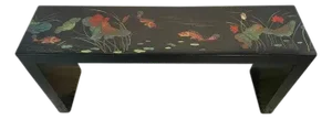 60" Console Coromandel Black Lacquer Lotus and Koi