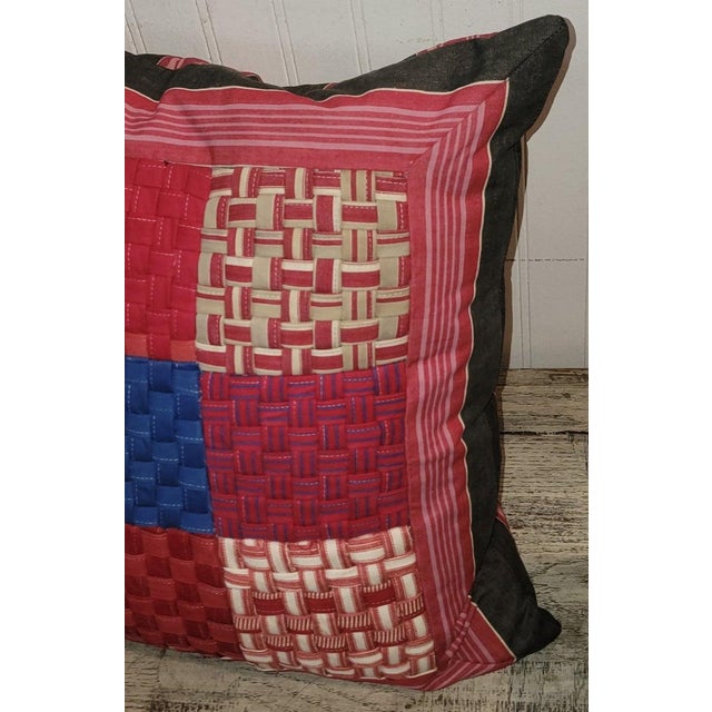 Collection of 19Thc Basket Weave Ticking Pillows -3 For Sale - Image 10 of 10
