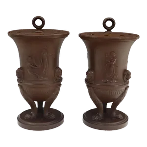 Antique Early 19th Century Shore & Goulding Terra Cotta Potpourri Urns - a Pair