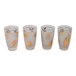 Vintage Libbey Frosted & Golden Foliage Cocktail Glasses, Set of 4