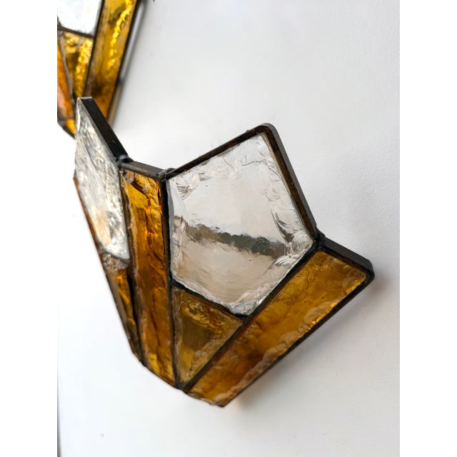 Amber Pair of Hammered Glass Wrought Iron Sconces by Longobard, Italy, 1970s For Sale - Image 8 of 12