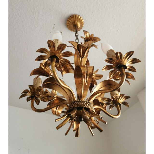 Gilded Chandelier with Gold Leaf, Italy, 1960s For Sale - Image 11 of 18