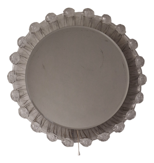 Large Illuminated Circular Beveled Wall Mirror in Melted Ice Acrylic Glass, 1970s