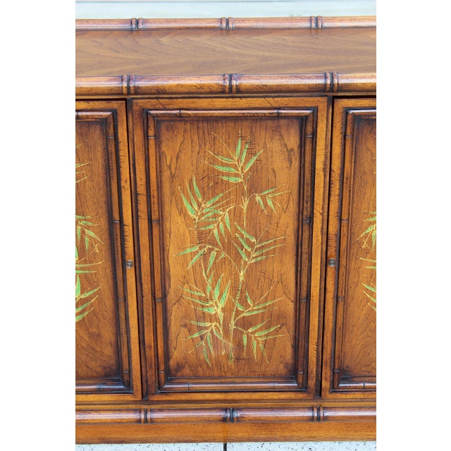 Vintage Brandt Embassy Collection Hollywood Regency Faux Bamboo Credenza Cabinet With Hand-Painted Bamboo Motif – Asian Chinoiserie Sideboard Console For Sale - Image 14 of 18