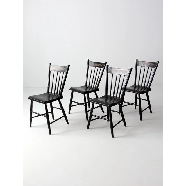 Antique Plank Seat Chairs - Set of 4 For Sale - Image 9 of 10