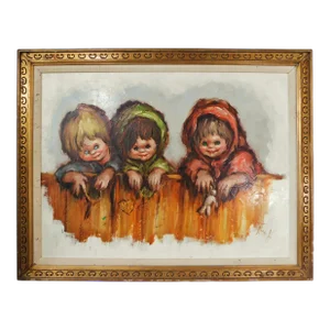 Frederick Dwight Kirsch (American 1899-1981) "Three Children" Oil Painting on Canvas Gold Wood Frame