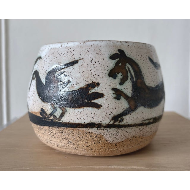 Modern American Studio Pottery Vessel With Hand-Painted Animal Motif, New York For Sale - Image 3 of 6