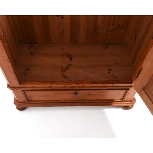Scandinavian Single Door Pine Wardrobe Pagoda Crown Bun Feet Two Keys Original Condition 1880s For Sale - Image 14 of 15