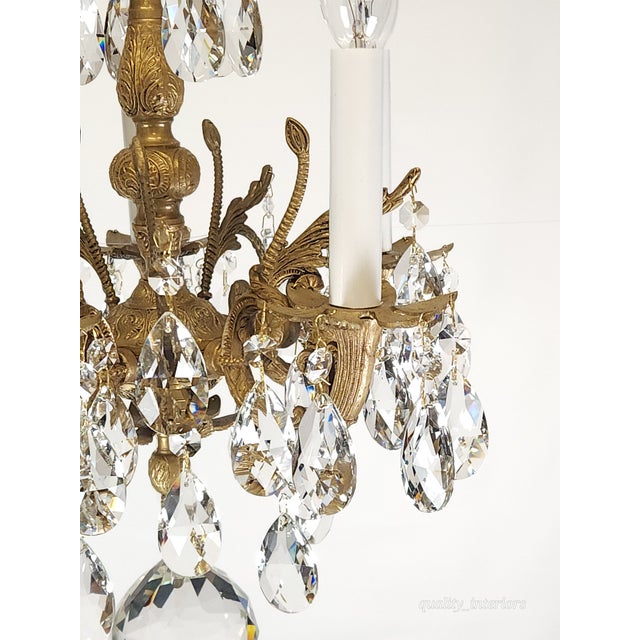 1960s Antique 5 Light Sensational Shinning Swanky Brass Cut Lead Crystal Chandelier ~ Rewired ~ Restored ~ Rejuvenated ~ Ready to Hang ~ For Sale - Image 5 of 12