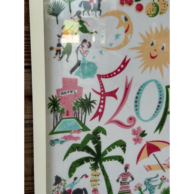 Coastal Vintage Florida Handkerchief Framed Textile by Carl Tait For Sale - Image 3 of 12