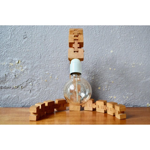 Vintage Articulated Wooden Table Lamp, 1970s For Sale - Image 10 of 12