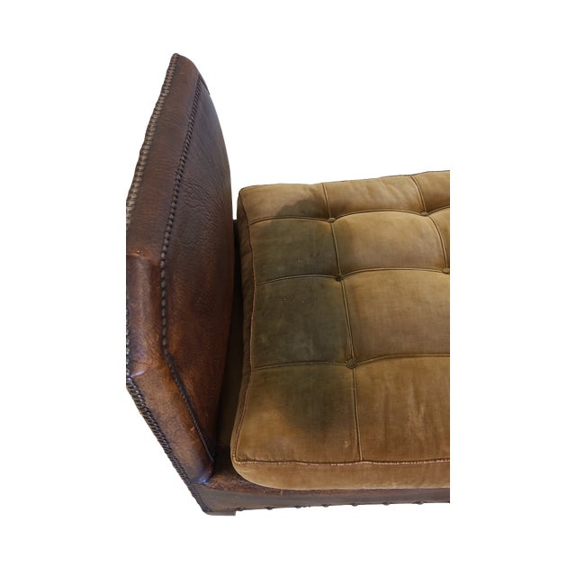 Early 1900s French Leather and Velvet Daybed For Sale - Image 4 of 8
