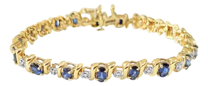 Oval Sapphire & Diamond Tennis Bracelet 14k Yellow Gold
