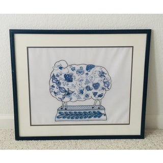 Vintage Blue and White Needlepoint, Framed For Sale