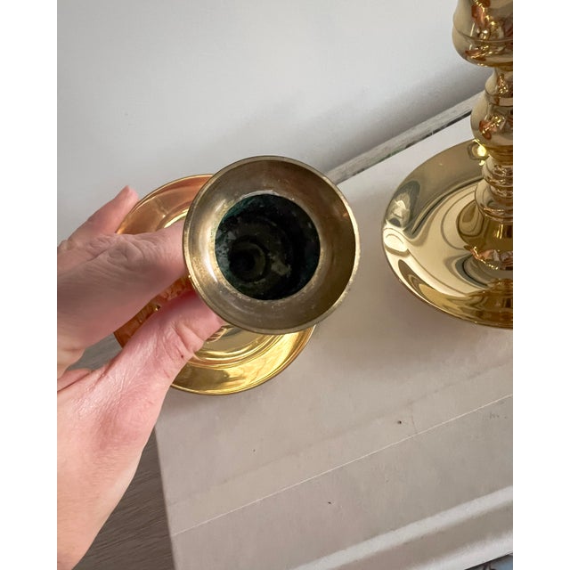 Metal Vintage Baldwin Solid Brass Candlesticks, Pair, Usa, Late 20th Century For Sale - Image 7 of 8